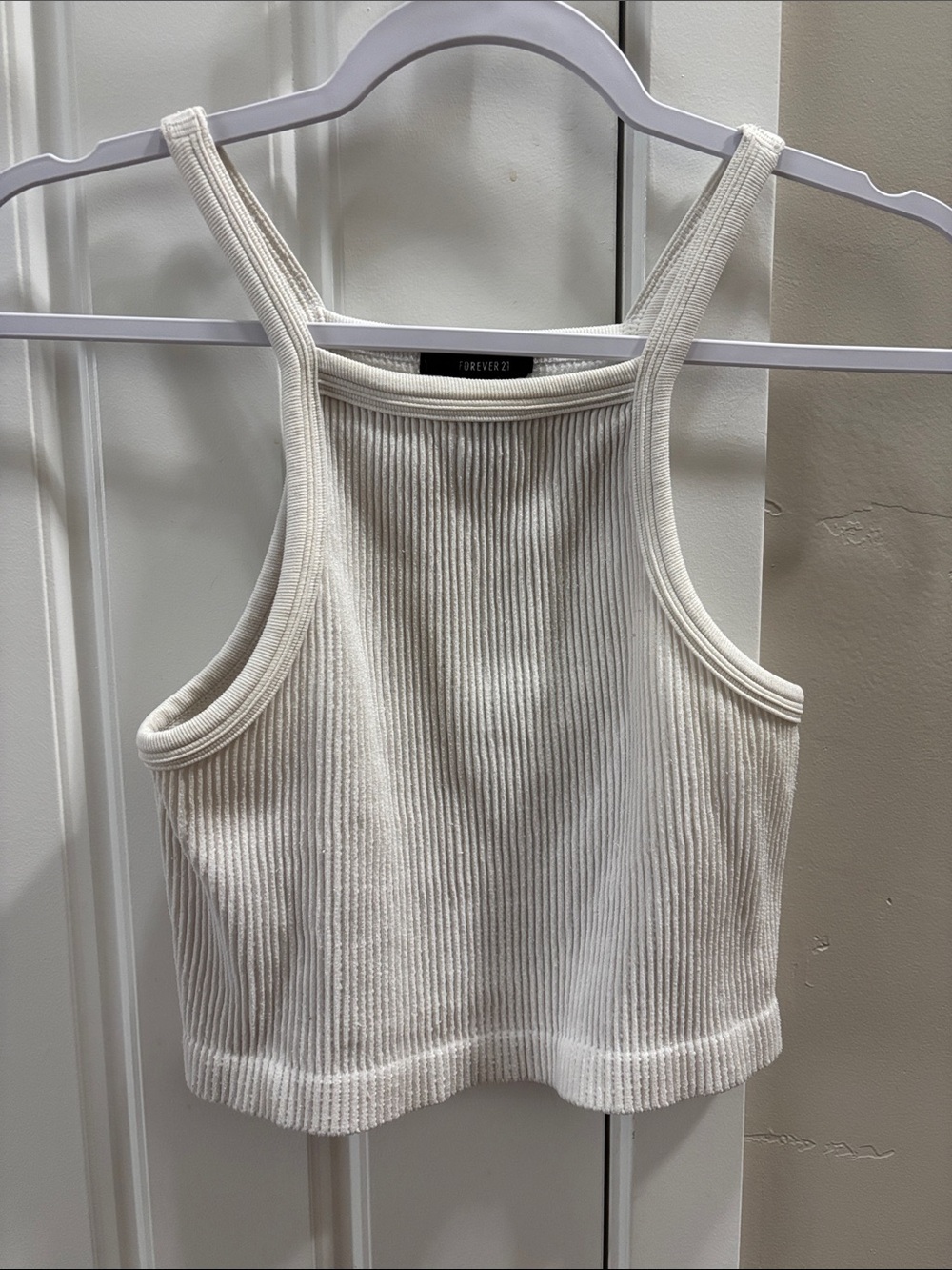 Forever 21 White Ribbed Cropped Tank